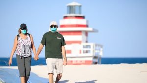 beach with masks